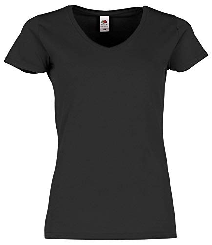 Fruit of the Loom Ladies Iconic 150 V-Neck T-Shirt, Farbe:schwarz, Größe:2XL von Fruit of the Loom