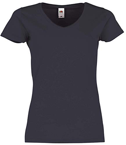 Fruit of the Loom Ladies Iconic 150 V-Neck T-Shirt, Größe:L, Farbe:deep Navy von Fruit of the Loom