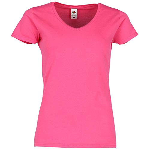Fruit of the Loom Ladies Iconic 150 V-Neck T-Shirt, Größe:M, Farbe:Fuchsia von Fruit of the Loom