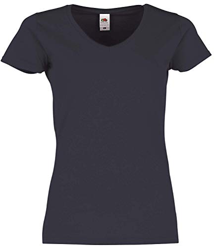 Fruit of the Loom Ladies Iconic 150 V-Neck T-Shirt, Größe:S, Farbe:deep Navy von Fruit of the Loom