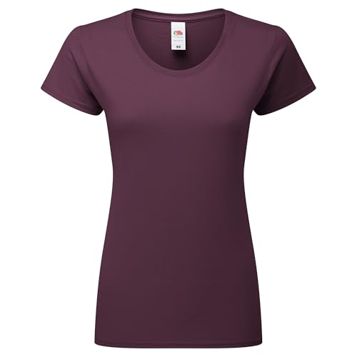 Fruit of the Loom Ladies Iconic 195 – figurbetontes Damen Shirt aus gekämmter Baumwolle, Rundhals Basic T-Shirt mit Seitennähten, Farbe:Dark Plum, Größe:2XL von Fruit of the Loom