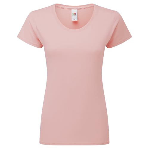 Fruit of the Loom Ladies Iconic 195 – figurbetontes Damen Shirt aus gekämmter Baumwolle, Rundhals Basic T-Shirt mit Seitennähten, Farbe:Powder Rose, Größe:S von Fruit of the Loom