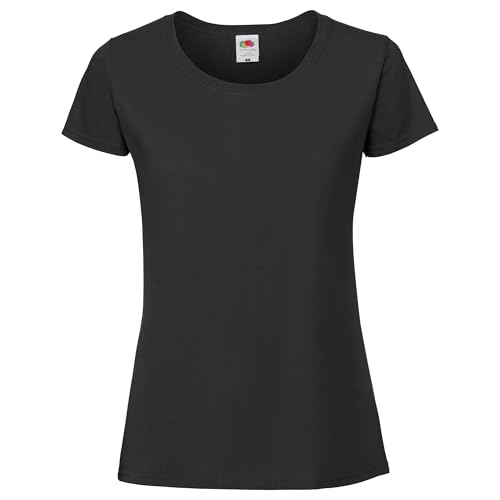 Fruit of the Loom Ladies Iconic 195 – figurbetontes Damen Shirt aus gekämmter Baumwolle, Rundhals Basic T-Shirt mit Seitennähten, Farbe:schwarz, Größe:S von Fruit of the Loom