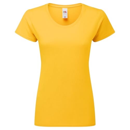 Fruit of the Loom Ladies Iconic 195 – figurbetontes Damen Shirt aus gekämmter Baumwolle, Rundhals Basic T-Shirt mit Seitennähten, Farbe:sonnenblumengelb, Größe:L von Fruit of the Loom