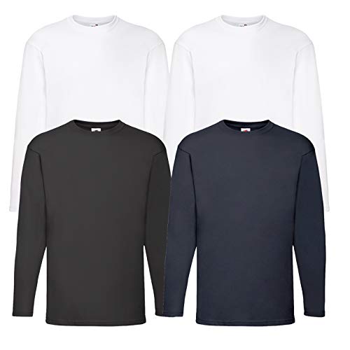 Fruit of the Loom - Langarmshirt 'Valueweight Longsleeve T' 4er Sets + 1HL-Kauf Notizblock (3XL, 2weiss1schwarz1navy) von Fruit of the Loom