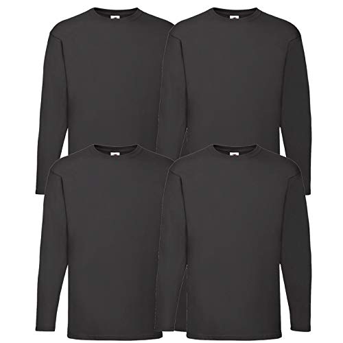 Fruit of the Loom - Langarmshirt 'Valueweight Longsleeve T' 4er Sets + 1HL-Kauf Notizblock (5XL, Schwarz) von Fruit of the Loom