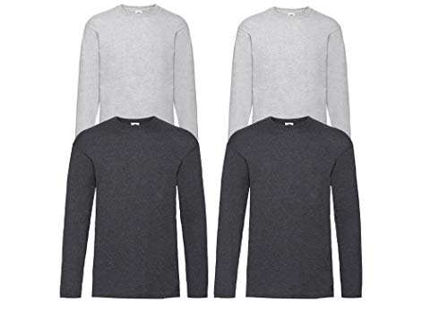 Fruit of the Loom - Langarmshirt 'Valueweight Longsleeve T' 4er Sets + 1HL-Kauf Notizblock (L, 2Grau2DarkHeather) von Fruit of the Loom