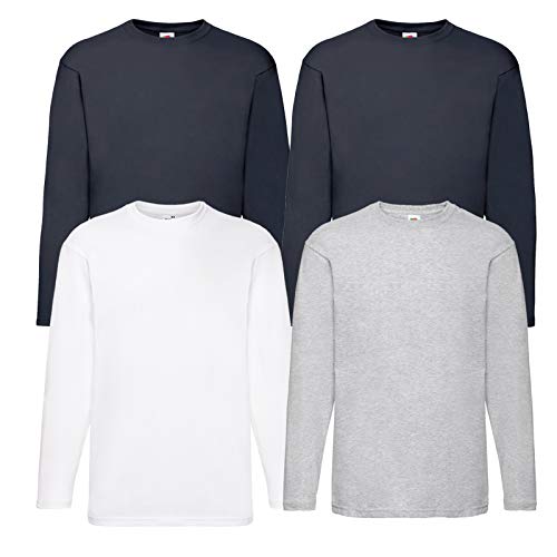 Fruit of the Loom - Langarmshirt 'Valueweight Longsleeve T' 4er Sets + 1HL-Kauf Notizblock (L, 2Navy1Weiss1Grau) von Fruit of the Loom
