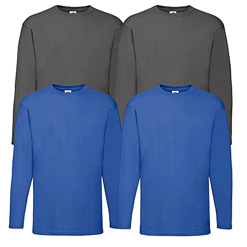 Fruit of the Loom - Langarmshirt 'Valueweight Longsleeve T' 4er Sets + 1HL-Kauf Notizblock (M, 2Royal 2Graphit) von Fruit of the Loom