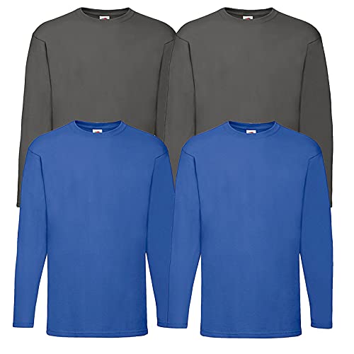 Fruit of the Loom - Langarmshirt 'Valueweight Longsleeve T' 4er Sets + 1HL-Kauf Notizblock (XL, 2Royal 2Graphit) von Fruit of the Loom