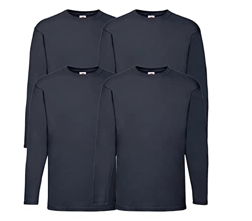 Fruit of the Loom - Langarmshirt 'Valueweight Longsleeve T' 4er Sets + 1HL-Kauf Notizblock (XXL, Navy) von Fruit of the Loom
