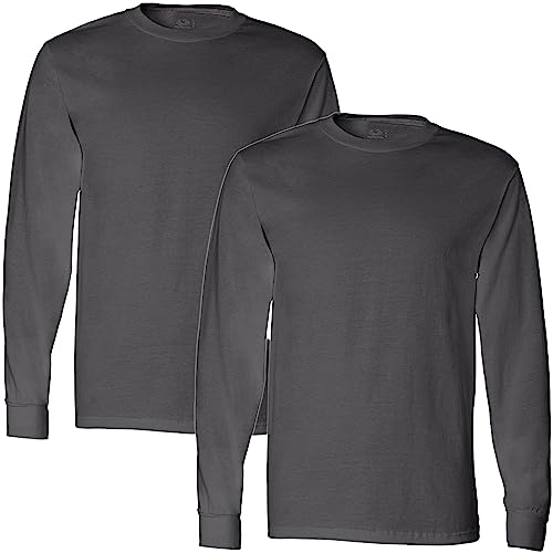 Fruit of the Loom Leichte Herren-T-Shirts aus Baumwolle (kurz- und langärmelig), Langärmlig, 2er-Pack, Anthrazit, L von Fruit of the Loom