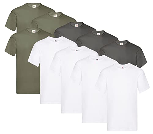 Fruit of the Loom Original T-Shirt, Farbe:4X Weiss + 3X Graphit + 3X Olive + 1 HL Kauf Notizblock, Größe:L Fruit of the Loom Original T-Shirt, Farbe:4X Weiss + 3X Graphit + 3X Olive + 1 HL Kauf Notizblock, Größe:L von Fruit of the Loom