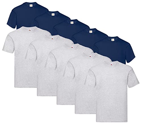 Fruit of the Loom Original T-Shirt, Farbe:5X Navy + 5X Grau + 1 HL Kauf Notizblock, Größe:4XL Fruit of the Loom Original T-Shirt, Farbe:5X Navy + 5X Grau + 1 HL Kauf Notizblock, Größe:4XL von Fruit of the Loom