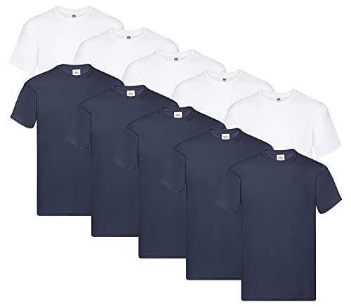 Fruit of the Loom Original T-Shirt, Farbe:5X Weiss + 5X Deep Navy + 1 HL Kauf Notizblock, Größe:XXL Fruit of the Loom Original T-Shirt, Farbe:5X Weiss + 5X Deep Navy + 1 HL Kauf Notizblock, Größe:XXL von Fruit of the Loom
