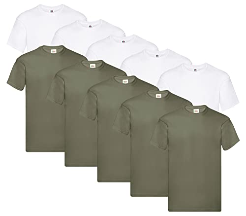 Fruit of the Loom Original T-Shirt, Farbe:5X Weiss + 5X Olive + 1 HL Kauf Notizblock, Größe:XL Fruit of the Loom Original T-Shirt, Farbe:5X Weiss + 5X Olive + 1 HL Kauf Notizblock, Größe:XL von Fruit of the Loom