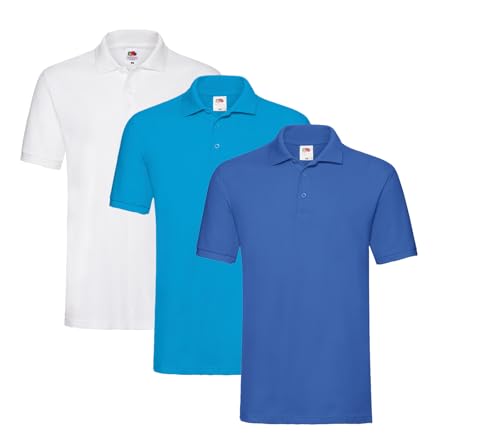 Fruit of the Loom Premium Polo S M L XL XXL 3XL auch Farbsets 1x Weiss 1x Royal 1x Azurblau XXL + 1 HL Kauf Notizblock von Fruit of the Loom