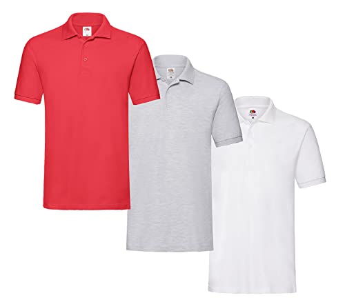 Fruit of the Loom Premium-Polohemd für Herren 1x Weiss 1x Rot 1x Grau XXL + 1 HL Kauf Block von Fruit of the Loom