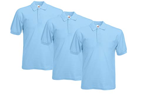 Fruit of the Loom Premium-Polohemd für Herren 3er Pastellblau M + 1 HL Kauf Block von Fruit of the Loom