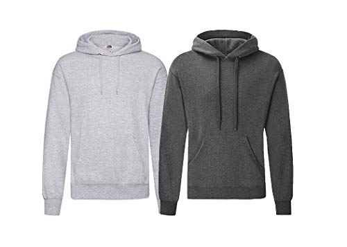 Fruit of the Loom Pullover Kapuzen Herren Sweatshirt Hoodie Hoody, 1x Dark Heather + 1x Grau + 1x HL-Kauf Notizblock, S von Fruit of the Loom