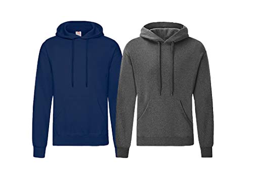 Fruit of the Loom Pullover Kapuzen Herren Sweatshirt Hoodie Hoody, 1x Dark Heather + 1x Navy + 1x HL-Kauf Notizblock, S von Fruit of the Loom