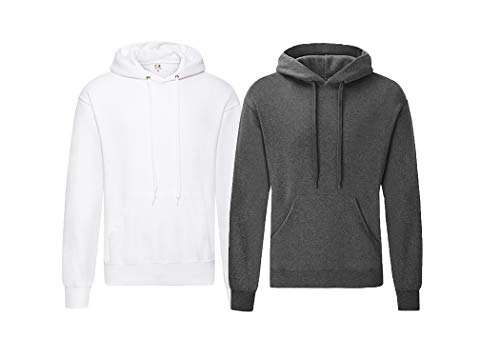 Fruit of the Loom Pullover Kapuzen Herren Sweatshirt Hoodie Hoody, 1x Dark Heather + 1x Weiss + 1x HL-Kauf Notizblock, L von Fruit of the Loom