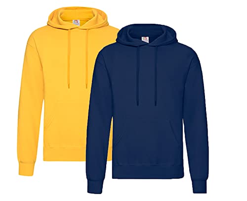 Fruit of the Loom Pullover Kapuzen Herren Sweatshirt Hoodie Hoody, 1x Gelb + 1x Navy + 1x HL-Kauf Notizblock, XXL von Fruit of the Loom