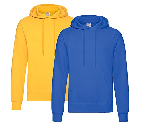 Fruit of the Loom Pullover Kapuzen Herren Sweatshirt Hoodie Hoody, 1x Gelb + 1x Royal + 1x HL-Kauf Notizblock, XXL von Fruit of the Loom