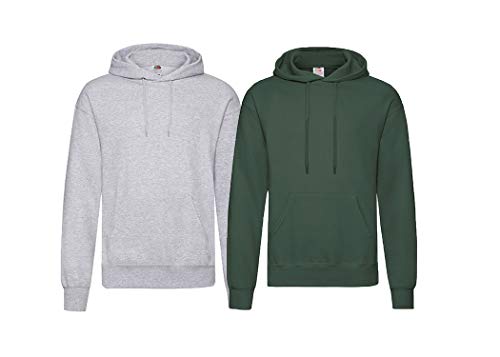 Fruit of the Loom Pullover Kapuzen Herren Sweatshirt Hoodie Hoody, 1x Grau + 1x Flaschengrün + 1x HL-Kauf Notizblock, XL von Fruit of the Loom