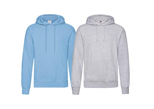 Fruit of the Loom Pullover Kapuzen Herren Sweatshirt Hoodie Hoody, 1x Grau + 1x Pastellblau + 1x HL-Kauf Notizblock, S von Fruit of the Loom