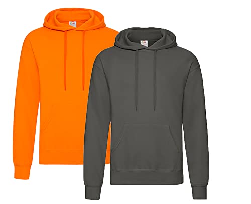 Fruit of the Loom Pullover Kapuzen Herren Sweatshirt Hoodie Hoody, 1x Orange + 1x Anthrazit + 1x HL-Kauf Notizblock, XXL von Fruit of the Loom