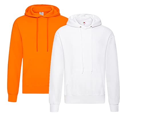 Fruit of the Loom Pullover Kapuzen Herren Sweatshirt Hoodie Hoody, 1x Orange + 1x Weiss + 1x HL-Kauf Notizblock, M von Fruit of the Loom