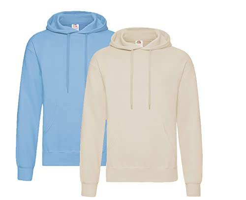 Fruit of the Loom Pullover Kapuzen Herren Sweatshirt Hoodie Hoody, 1x Pastellblau + 1x Natur + 1x HL-Kauf Notizblock, XL von Fruit of the Loom