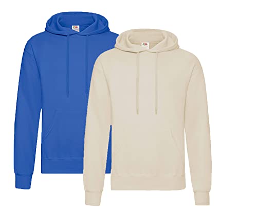 Fruit of the Loom Pullover Kapuzen Herren Sweatshirt Hoodie Hoody, 1x Royal + 1x Natur + 1x HL-Kauf Notizblock, L von Fruit of the Loom