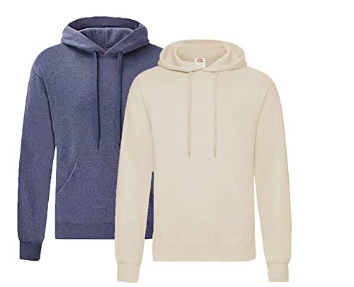 Fruit of the Loom Pullover Kapuzen Herren Sweatshirt Hoodie Hoody, 1x Vintage Heather Navy + 1x Natur + 1x HL-Kauf Notizblock, XXL von Fruit of the Loom