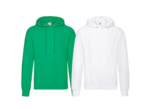 Fruit of the Loom Pullover Kapuzen Herren Sweatshirt Hoodie Hoody, 1x Weiss + 1x Maigrün + 1x HL-Kauf Notizblock, L von Fruit of the Loom