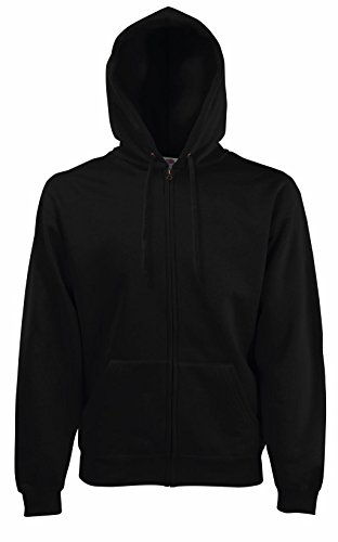 Fruit of the Loom PureDay Kapuzenjacke Herren - Durchgehender Reißverschluss, doppelte Kapuze mit Kordelzug, Rippstrickbündchen - Black - XXL von Fruit of the Loom
