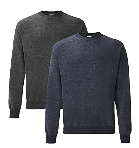 Fruit of the Loom - Set-In Sweatshirt - 1Dark Heather/1Vin.Navy + 1 HLKauf-Notizblock - Größe: M von Fruit of the Loom