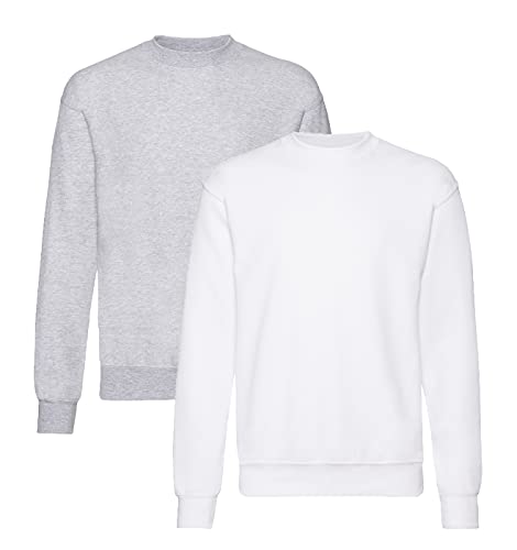 Fruit of the Loom - Set-In Sweatshirt - 1Weiss/1Grau + 1 HLKauf-Notizblock - Größe: XXL von Fruit of the Loom