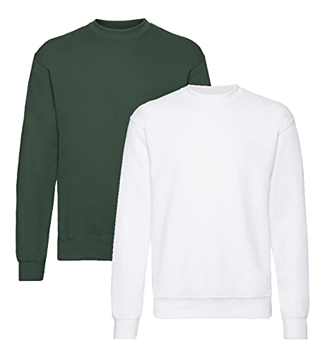 Fruit of the Loom - Sweatshirt 'Set-In' 1Weiss/1Flaschengruen + 1 HLKauf-Notizblock - Größe: L von Fruit of the Loom