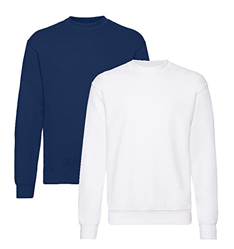 Fruit of the Loom - Sweatshirt 'Set-In' 1Weiss/1Navy + 1 HLKauf-Notizblock - Größe: M von Fruit of the Loom