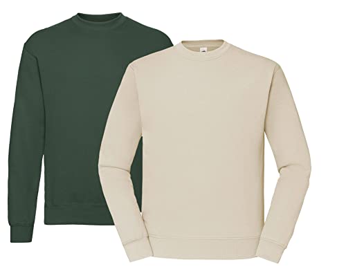 Fruit of the Loom Sweatshirt Set S M L XL XXL - 1x Flaschengrün, 1x Natural & 1x HLKauf Block - Größe: L von Fruit of the Loom
