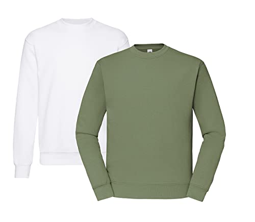 Fruit of the Loom Sweatshirt Set S M L XL XXL - 1x Weiss, 1x Olive & 1x HLKauf Block - Größe: XL von Fruit of the Loom