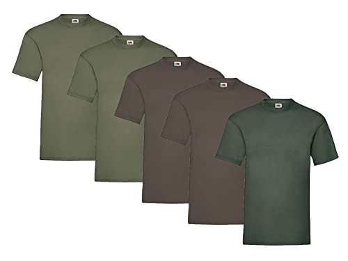 Fruit of the Loom T-Shirt aus Baumwolle, 2X Schoko + 2X Olive + 1x Flaschengrün + 1 HL Kauf Block, Größe L von Fruit of the Loom