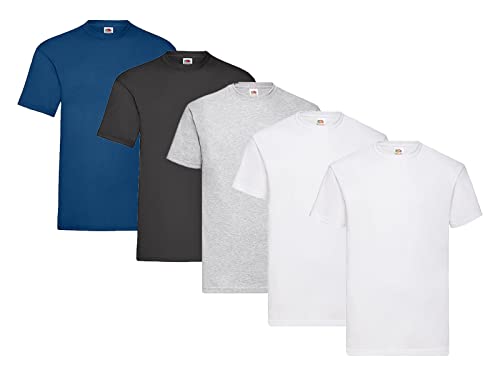 Fruit of the Loom T-Shirt aus Baumwolle, 2X Weiss + 1x Grau + 1x Schwarz + 1x Navy + 1 HL Kauf Block, Größe 4XL von Fruit of the Loom
