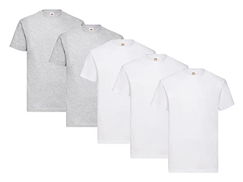Fruit of the Loom T-Shirt aus Baumwolle, 3X Weiss + 2X Grau + 1 HL Kauf Block, Größe XL von Fruit of the Loom