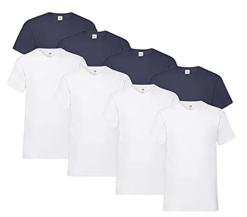 Fruit of the Loom T Shirts V-Neck M L XL XXL 3XL 4XL 5XL V-Ausschnitt Diverse Farben 100% Baumwolle (3XL, 4X Weiss, 4X Deep Navy & 1x HLKauf Block) von Fruit of the Loom