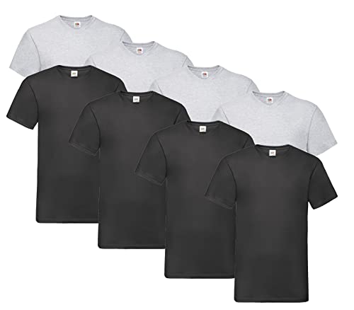 Fruit of the Loom T Shirts V-Neck M L XL XXL 3XL 4XL 5XL V-Ausschnitt Diverse Farben 100% Baumwolle (4XL, 4X Schwarz, 4X Grau & 1x HLKauf Block) von Fruit of the Loom