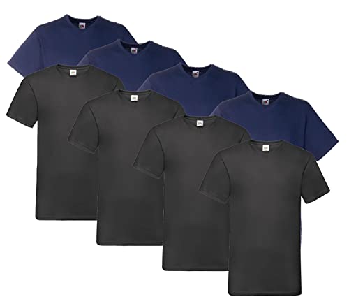 Fruit of the Loom T Shirts V-Neck M L XL XXL 3XL 4XL 5XL V-Ausschnitt Diverse Farben 100% Baumwolle (4XL, 4X Schwarz, 4X Navy & 1x HLKauf Block) von Fruit of the Loom