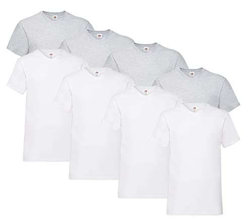 Fruit of the Loom T Shirts V-Neck M L XL XXL 3XL 4XL 5XL V-Ausschnitt Diverse Farben 100% Baumwolle (4XL, 4X Weiss, 4X Grau & 1x HLKauf Block) von Fruit of the Loom